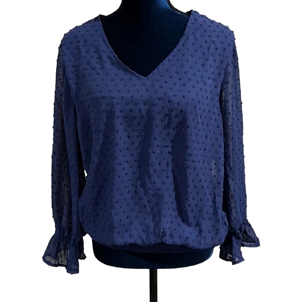Cooper and Ella blouse Hem style very pretty! Navy Blue and super cute! Size L